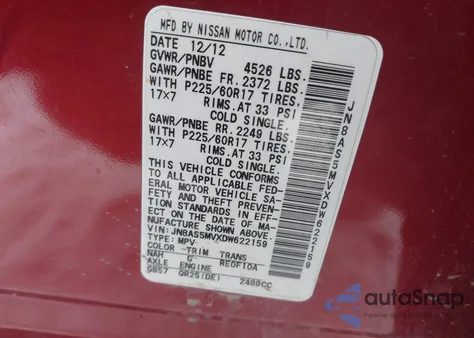 2013 Nissan Rogue Sv from USA, damaged, VIN JN8AS5MVXDW622159